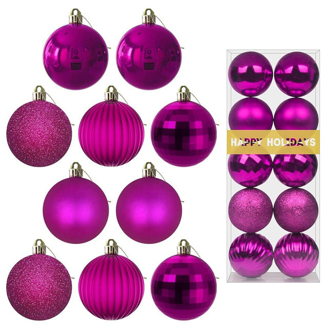 Fuchsia 3.2" Large Christmas Balls - Christmas Tree Decoration Ornaments Shatterproof Hanging Balls for Birthday Halloween Holiday Wedding Decorations Set of 10pcs