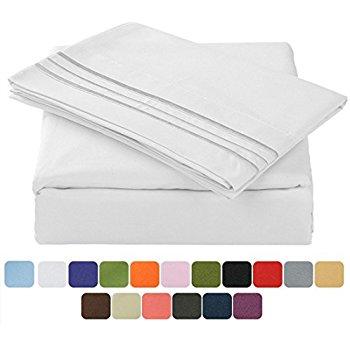 Mellanni Bed Sheet Set - Brushed Microfiber 1800 Bedding - Wrinkle, Fade, Stain Resistant - Hypoallergenic - 4 Piece (Queen, White)