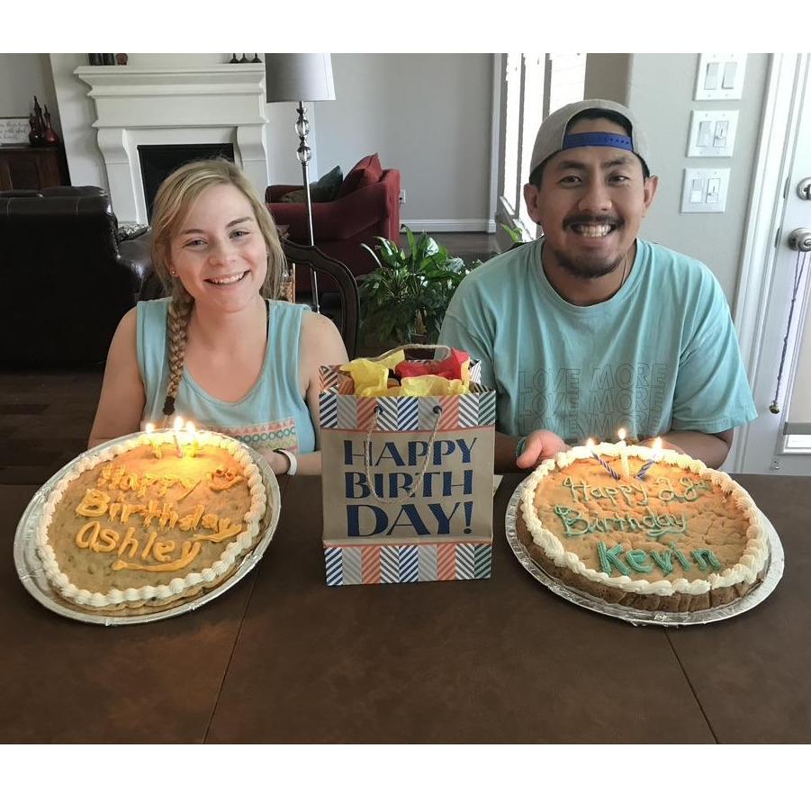 We chose 8/8 for our wedding date because our birthdays are 6/6 (Ashley's) and 7/7 (Kevin's). Thanks Mrs. Pendergrass for our cookie cakes!
