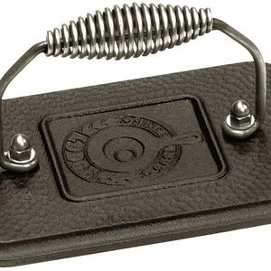 Lodge Rectangular Cast Iron Grill Press. 6.75 x 4.5" Cast Iron Grill Press with Cool-Grip Spiral Handle.