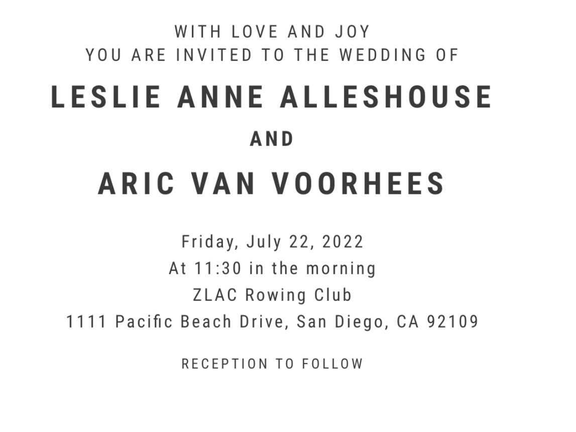 The Wedding Website of Leslie Alleshouse and Aric Voorhees
