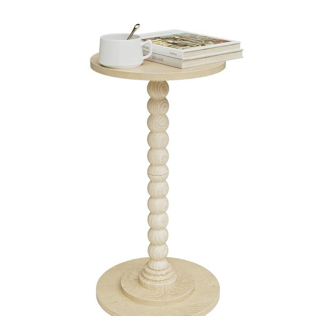 Masupu Round Side Table, Small End Table for Small Spaces, Pedestal Drink Table with Solid Wood Leg for Living Room, Bedroom, Corners(Light Oak)