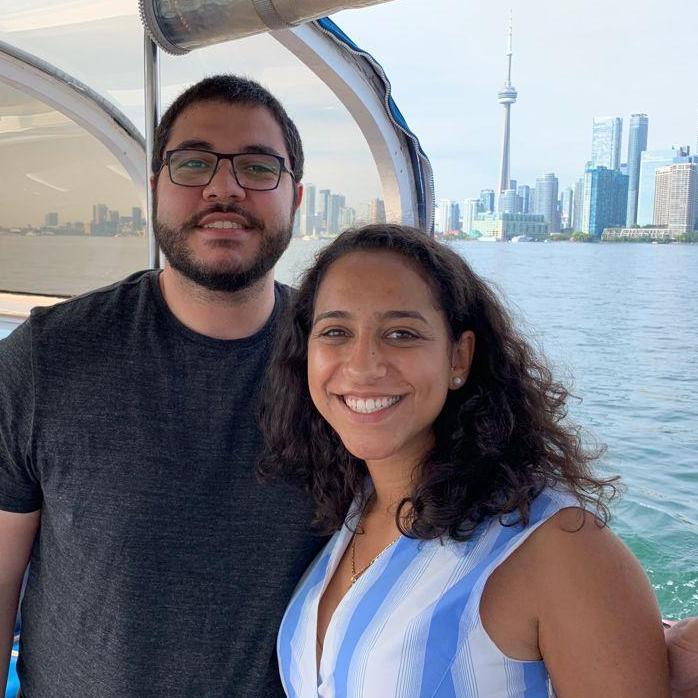 September 2019: 
Phelo's first visit to Toronto to meet the parents! It was a touristy weekend. This pic is on a boat tour on Lake Ontario! Check out that city skyline! :)