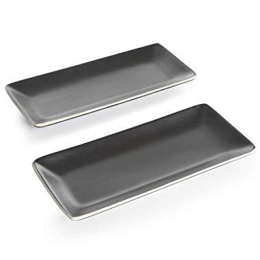 Gibson Overseas 99803.02R Black, Accent serveware, Home décor regtangular Matte Serve Decorative soho Lounge Set 2 platters, 11.75" Rectangular