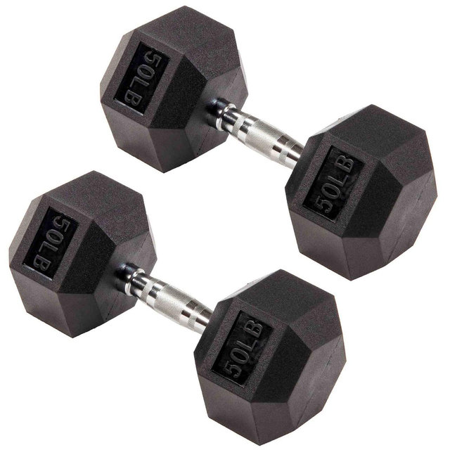 Signature Fitness Hex Dumbbells Non-Slip Free Weights Full Body Strength Training Home Gym Workout Equipment Set, 50 Pounds, Black