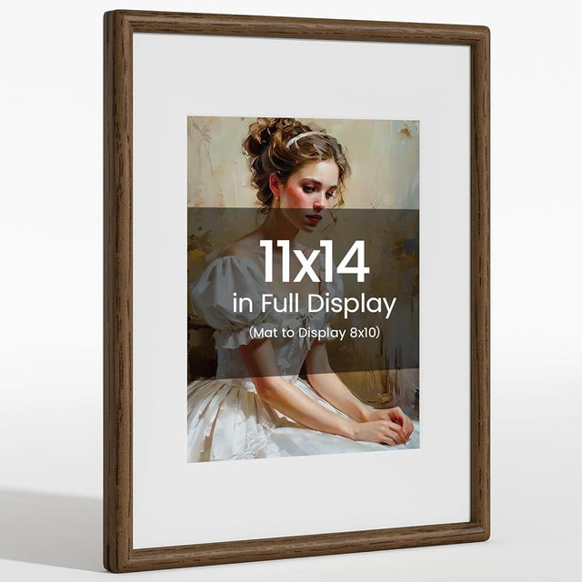 11x14 Picture Frame Natural Walnut Wood From CA-USA with Real Tempered Glass, Handcrafted 11 x 14 Diploma Frame Matted to 8x10 Photo,Certificate,Degree,Graduation Picture Display on Wall Decor