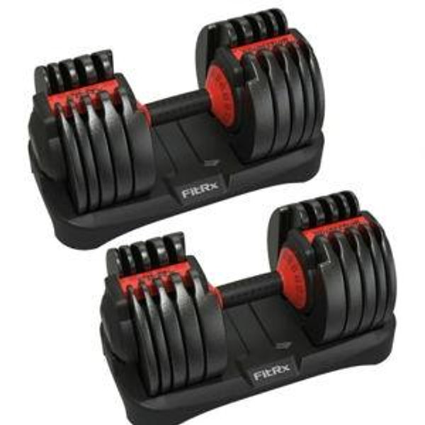 FitRx Adjustable Dumbbells, 52.5lb SmartBell Dumbbell Set with Quick-Select Weights for Home Gym (2 pack)