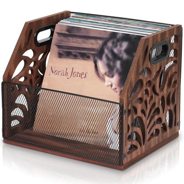 CILXGQLN Vinyl Record Storage, Wooden Record Holder, Magazine Holder, Magazine Rack for Desktop and Home Office, Record Crate Storage for Albums, Book, Files, Holds up to 70+ Records