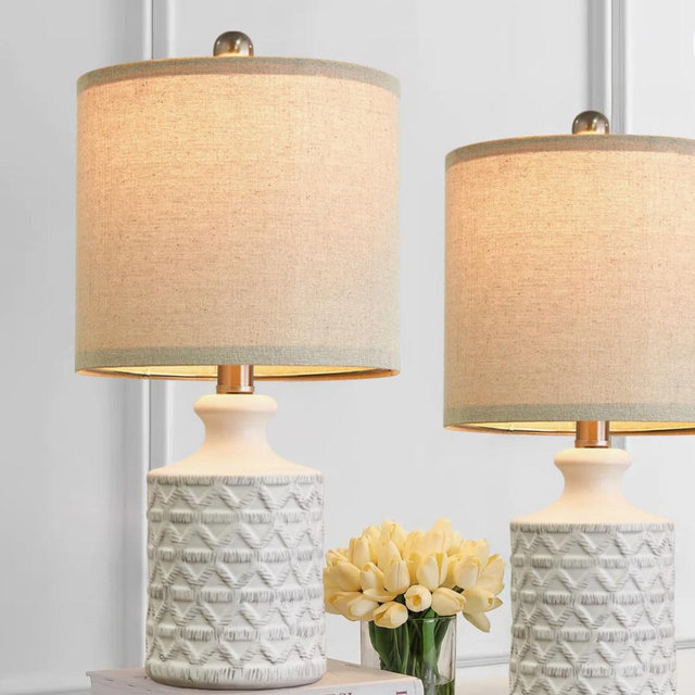 18" Modern Ceramic Mini Classic Table Lamp,elegant,office,living Room,dining Room,bedroom,white (Set of 2)