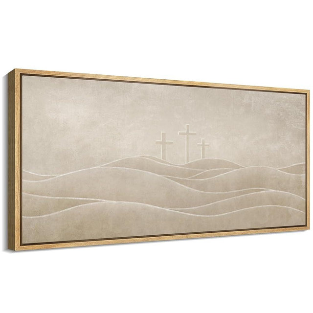 MUDECOR Extra Large Framed Canvas Print Wall Art Three Crosses on Calvary Framed Neutral Christian Illustrations Decorative Colorful Multicolor for Bedroom - 60"x30"
