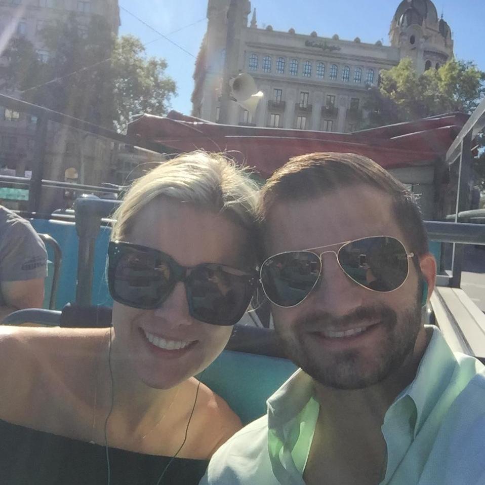Being the ultimate tourists on a bus tour in Barcelona, Spain