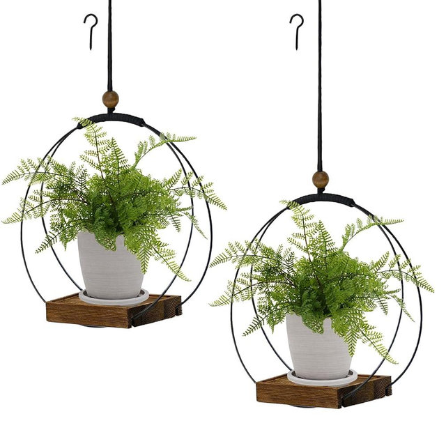 hismocal Hanging Planter for Indoor Plants,Plant Hanger with Sturdy Wood Base & Pot, Modern Boho Macrame Plant Hanger,Wall Ceiling Window Stands(2 Pack+Pots)