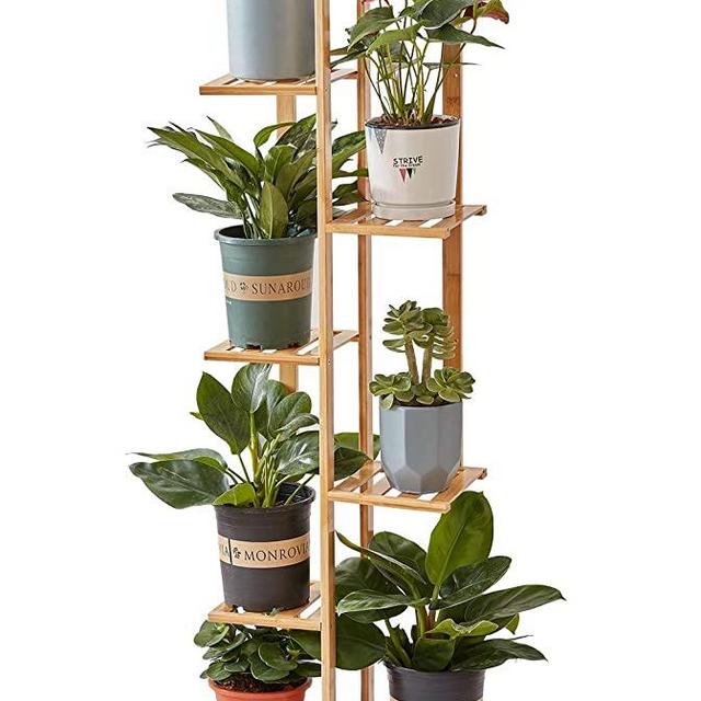 Homchwell Plant Stand Rack Bamboo 6 Tier 7 Potted Indoor Outdoor Multiple Flower Pot Holder Shelf Rack Planter Display Shelving Unit for Patio Garden Corner Balcony Living Room (7 Flowerpots)