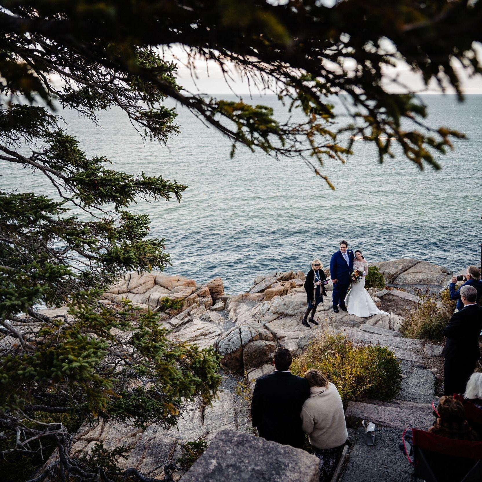 A quick glance at the cozy ceremony spot in Acadia National Park, as our family members looked on.