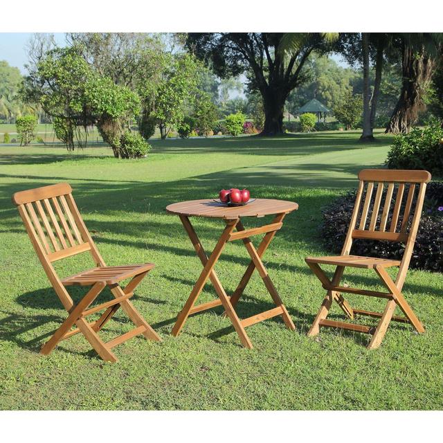 Linon Home Blaise Catalan 3-Piece Outdoor Bistro Set in Teak