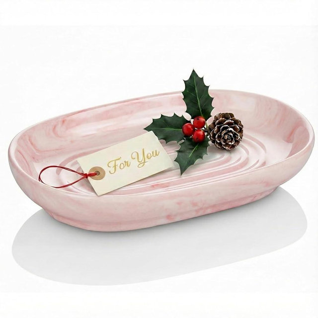 AIMAIAIMAI Ceramic Soap Dish Holder, Unique Christmas Housewarming Gifts for Women - Decorative Marble Bar Soap Tray for Bathroom Kitchen Sink (Pink Texture)