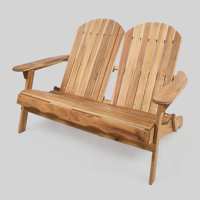 Malibu Acacia Wood Patio Adirondack Loveseat - Natural - Christopher Knight Home