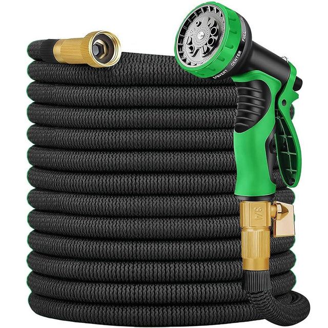 Expandable Garden Hose 100 ft, 2025 No Kink Flexible Water Hose with 10 Function Spray Nozzle & 3/4 Solid Brass Fittings, Strength 3750D, Durable 4-Layers Latex, 100ft Retractable Gardening Hose