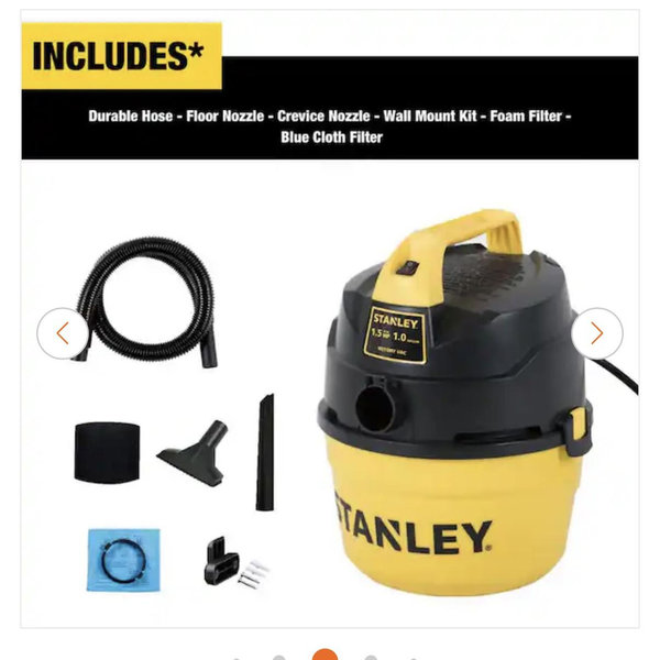 Stanley 1 Gal. 1.5HP Portable Poly Series Wet and Dry Vacuum