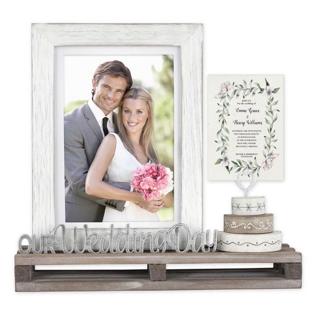 Wedding Day and Cake Picture Frame in White