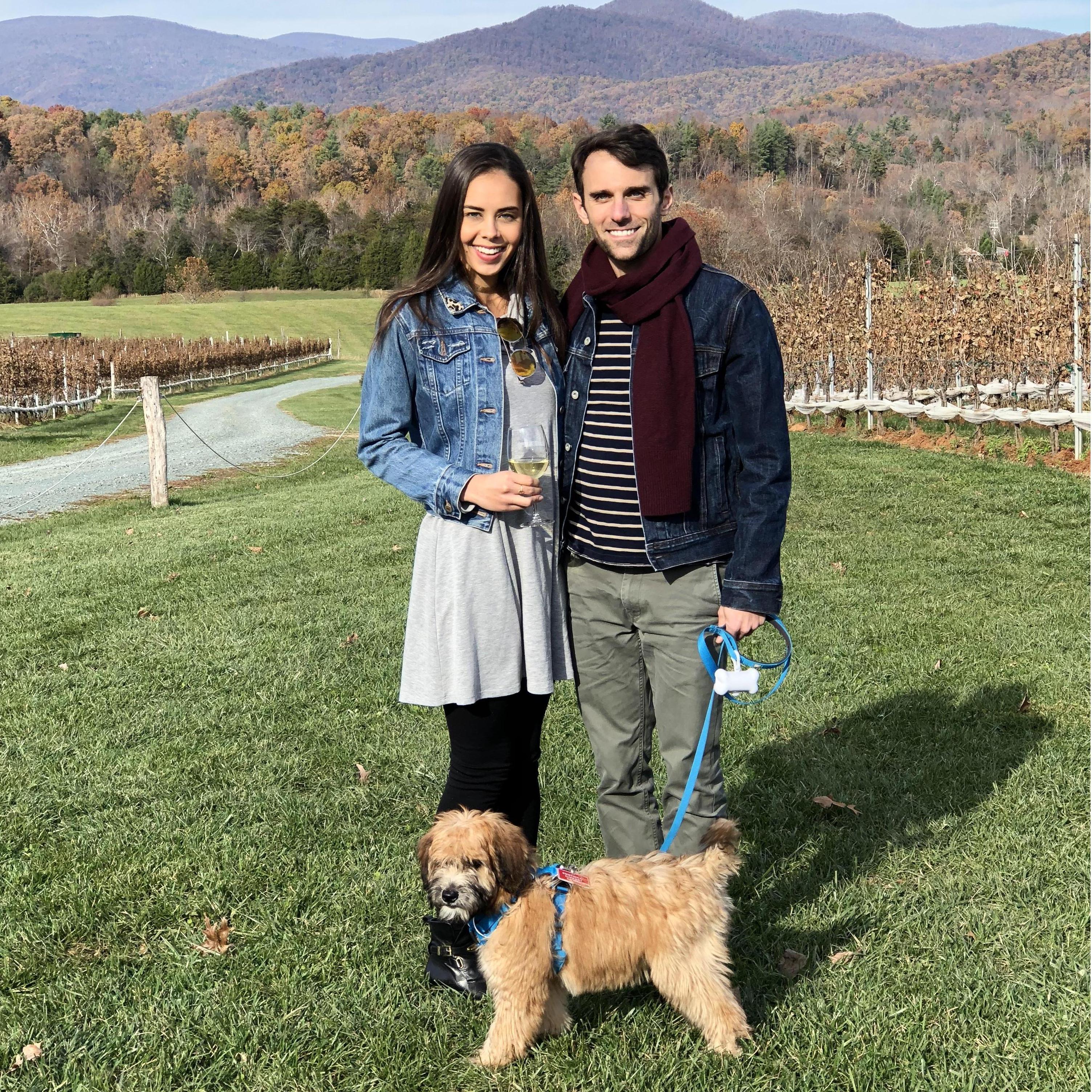 We share a love for good wine, which was hard to find in Virginia, but that didn't stop us from visiting local wineries with Georgie!
