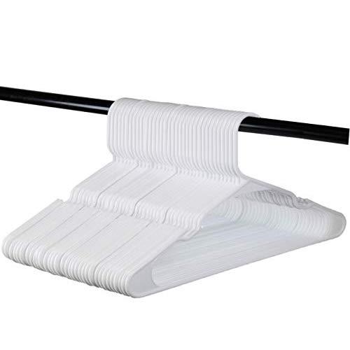 White Standard Plastic Hangers, Notched, Set of 60 Durable and Slim, Notched, Made in The USA (White, 60 Pack)