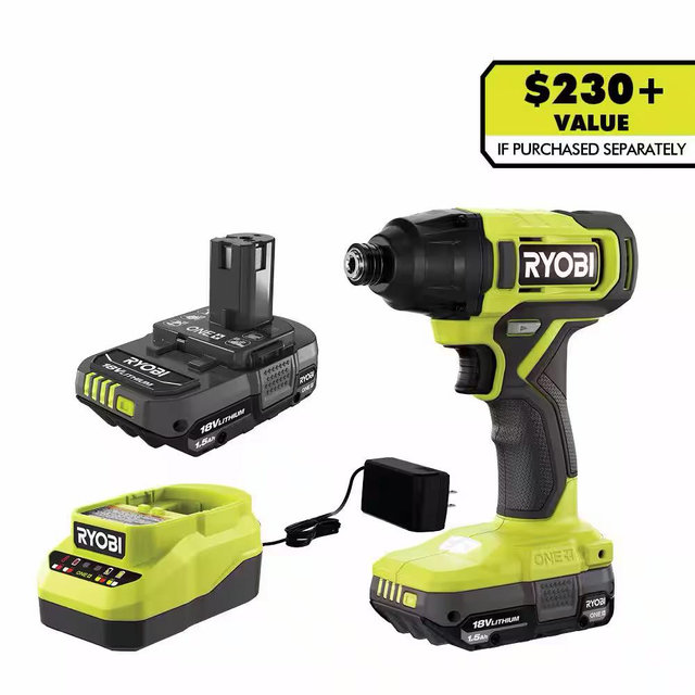 RYOBI ONE+ 18V Cordless 1/4 in. Impact Drill/Driver Kit with (2) 1.5 Ah Batteries and Charger PCL235K2