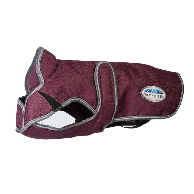 WeatherBeeta ComFiTec Premier Free Parka Deluxe Dog Coat Medium, Maroon/Grey/White, 22"