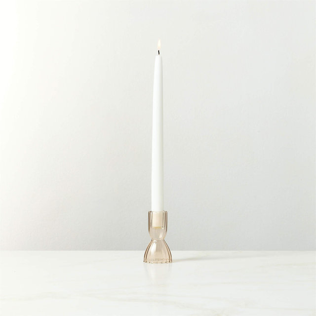 Melina Taupe Glass Taper Candle Holder Small