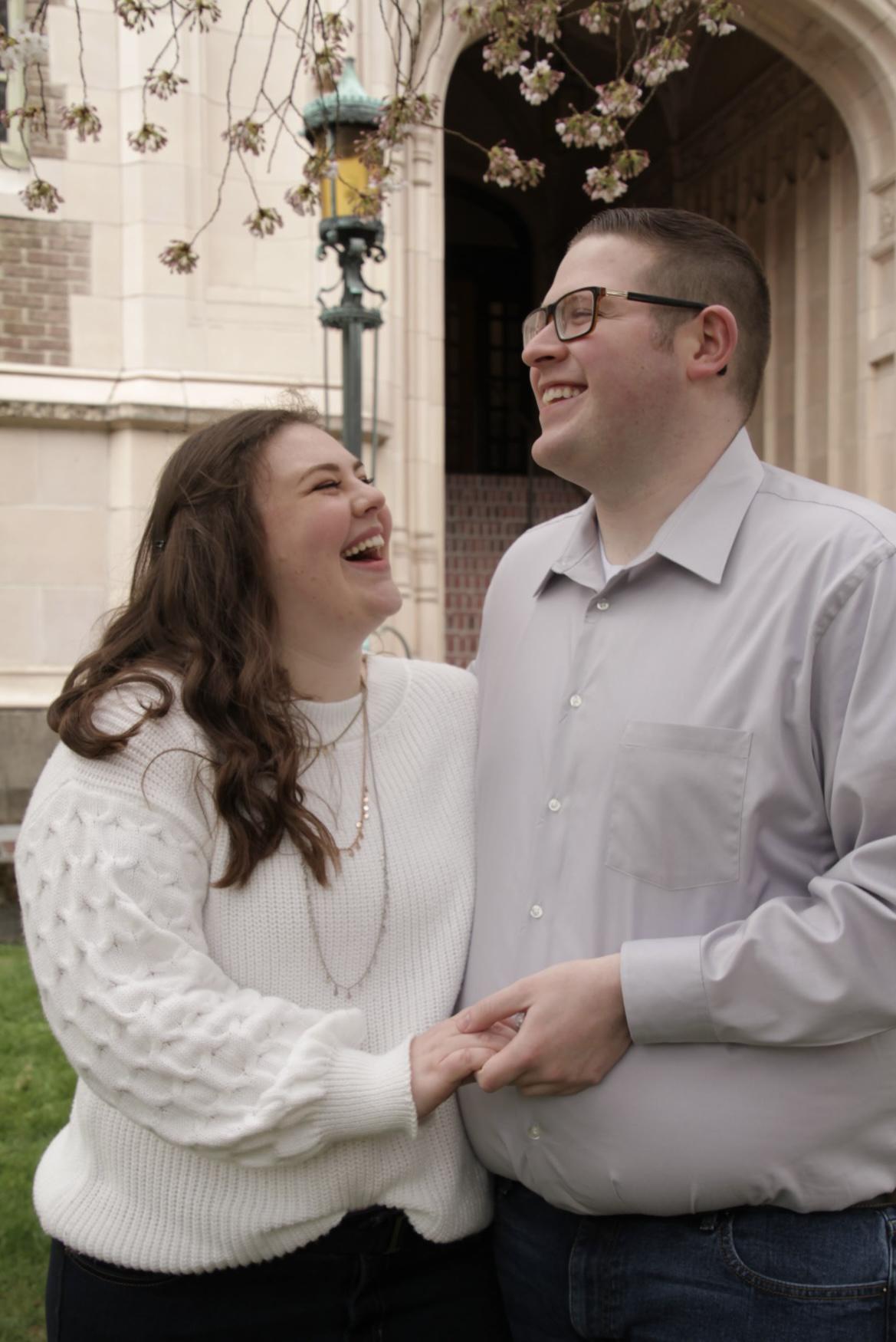 Engagement photos at University of Washington cherry blossom festival