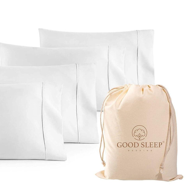 1000 TC White Standard Pillowcases Set of 4 100% Egyptian Cotton Pillow Cases with Long Staple Cotton & Sateen Weave, Silky Soft Hotel - Like Bed Pillow Covers for Comfy Sleeping, Snug Fit