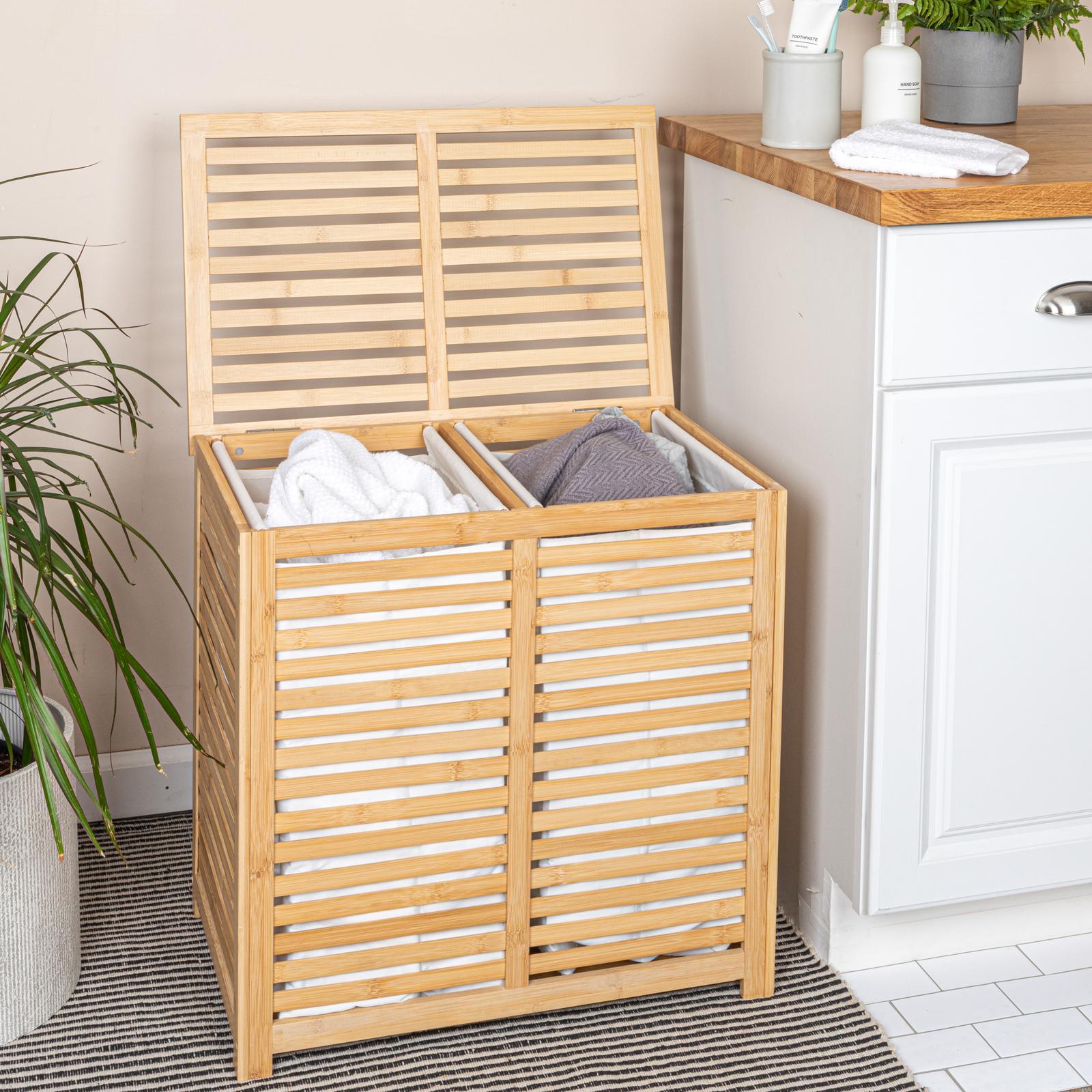 Household Essentials, Bamboo & Cotton Double Laundry Hamper | Zola