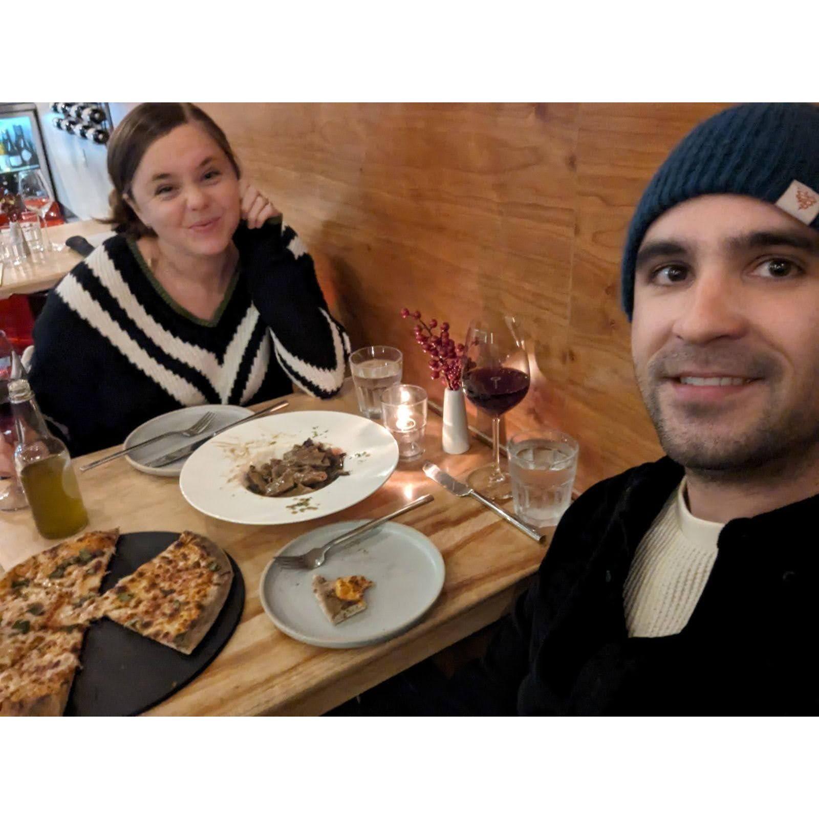 Celebrating Brett's bday in Berkeley curtesy of Mama O