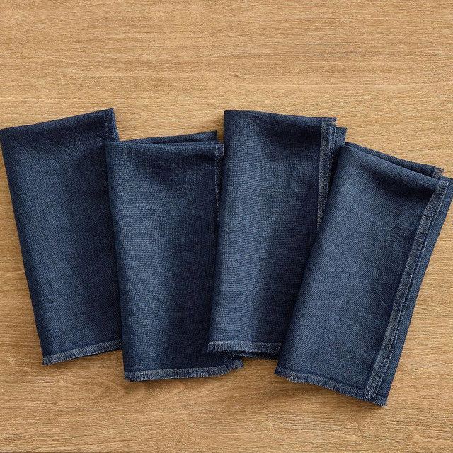 Frayed Oversized Linen Napkins, Set of 4 - Deep Blue