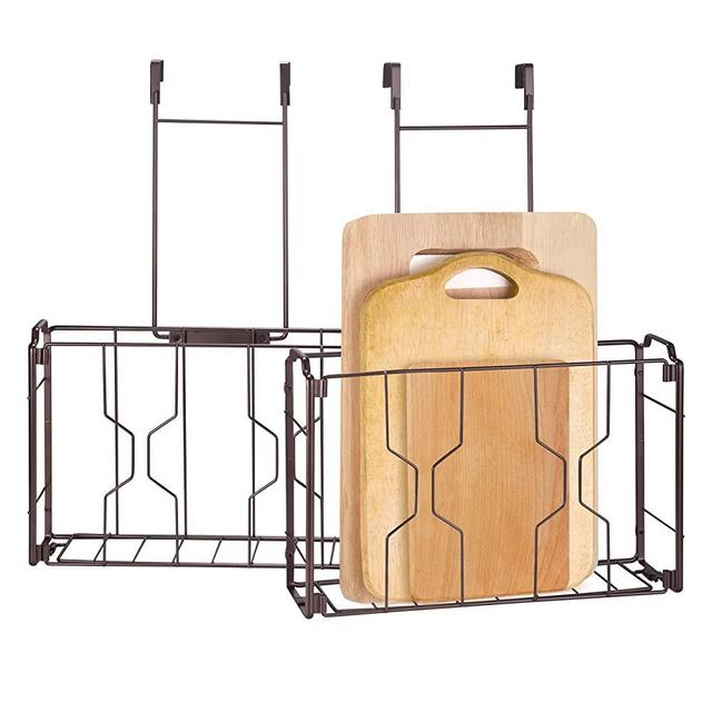 2 Pack- Simple Trending Over the Door/Wall Mount Cabinet Door Organizer Holder in Kitchen or Pantry for Cutting Board, Aluminum Foil, Cleaning Supplies, Bronze