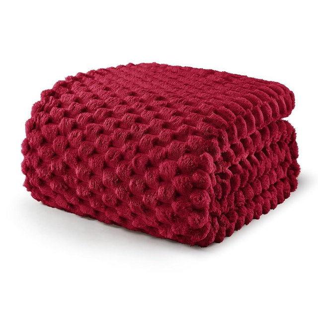 Exclusivo Mezcla Twin Size Fleece Blanket for Bed, 60x80 Inches Stylish Jacquard Velvet Soft Blanket, Fuzzy Cozy Lightweight for Winter, Deep Red