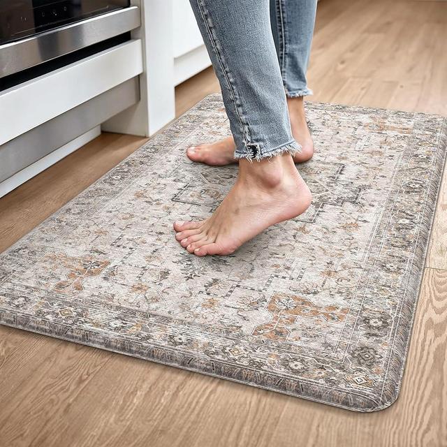 GENIMO Kitchen Mats for Floor, Washable Anti Fatigue Mat for Cushioned, 17.3"x30", Waterproof Kitchen Rugs, Non Slip Foam Comfort Standing Mat Rug for Home, Runner, Sink, Laundry, LightTaupeBrown
