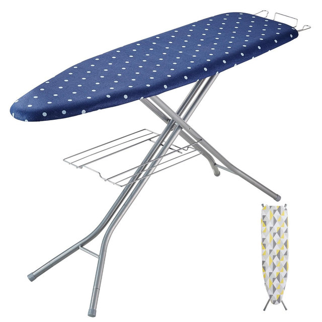 VEVOR Ironing Board with Bottom Storage Tray, Thickened 4 Layers Iron Board with Heat Resistant Cover and 100% Cotton Cover, 10 Adjustable Heights