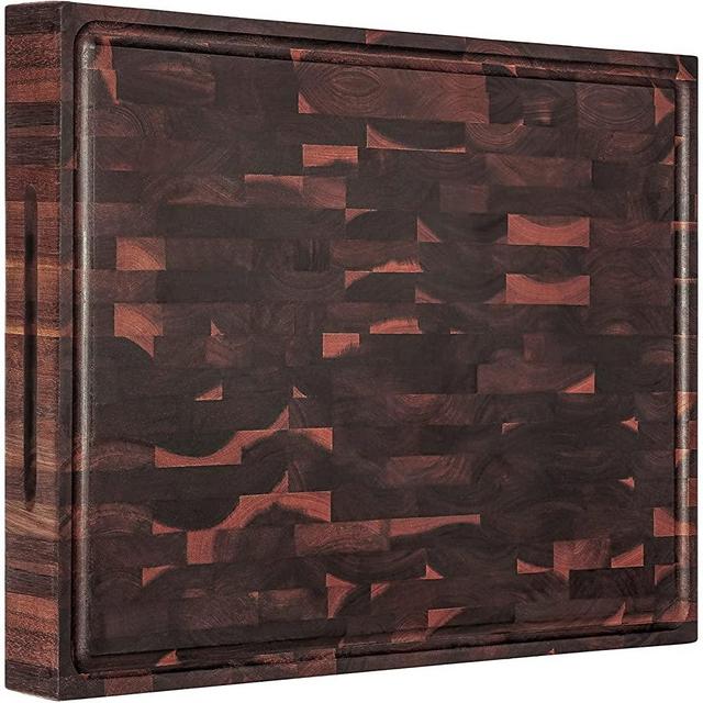 AZRHOM Extra Large Thick Walnut Wood End Grain Cutting Board 20x15x2 In, Wooden Butcher Block, Chopping Board For Kitchen with Juice Groove Handles Non-Slip Pats (Gift Box)