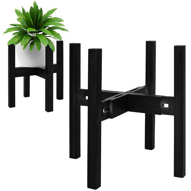 Rnined Adjustable Plant Stand Indoor,Bamboo Mid Century Modern Plants Stands, Stable Plant Holder,Fit 8 9 10 11 12 inch Pots (Pot & Plant Not Included)(Black)