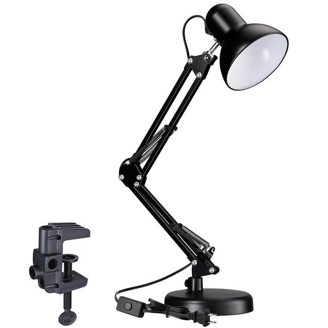 TORCHSTAR Metal Desk Lamp with Clamp, Swing Arm , Architect Adjustable Gooseneck Table Lamp, Clip Desk Lights for Home Office, Work, Study, Reading, E26 Base, Multi-Joint, Black