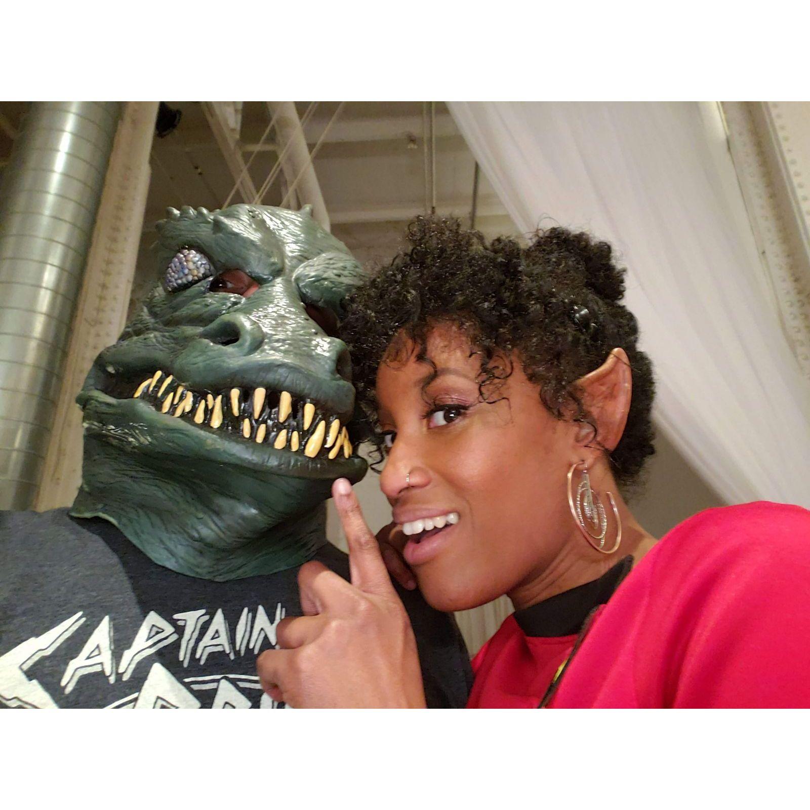 Who's that Gorn? Sophie and Spocknic prep for a Roddenberries' Album photoshoot.