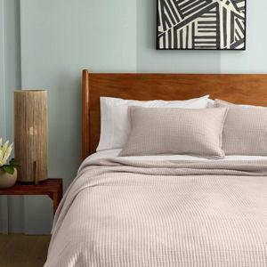 Organic Ribbed Cotton Coverlet Set in Sand