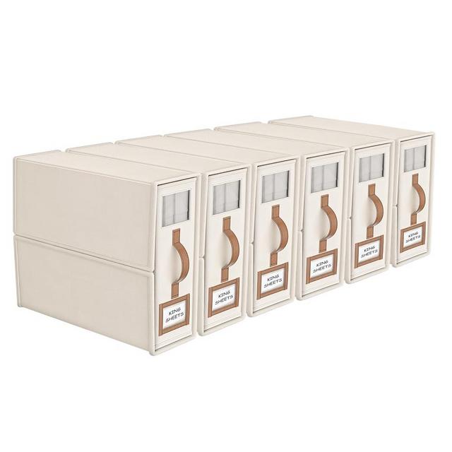 BigPonPon 6 Pack Bed Sheets Organizers And Storage (King Size),Foldable Sheet Organizer With Handle For Linen Closet,Bedding Organizer Storage For Sheets, Duvet Cover (Beige