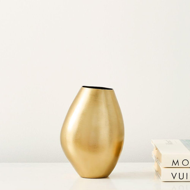 Organic Metal Vase, Light Brass, Medium Vase, 8"W x 6"H
