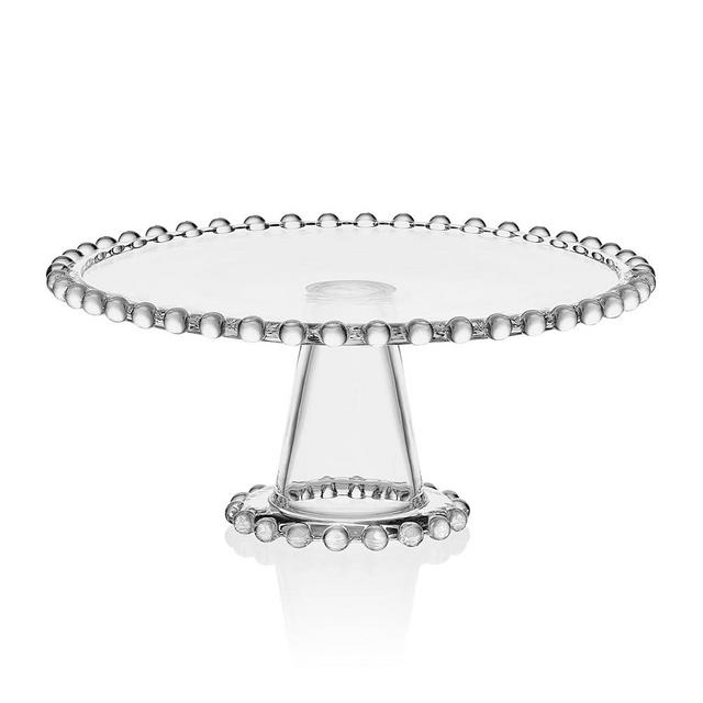 Fitz and Floyd Beaded Glass Footed Cake Stand Serving Platter, 10.75 Inch, Clear
