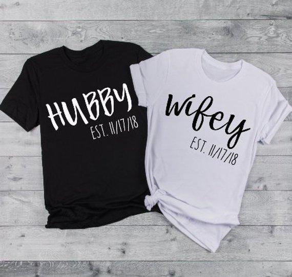 Wifey & Hubby shirt; Just married shirt; newlywed shirt; custom wedding shirt; husband and wife; anniversary shirt; anniversary date shirt