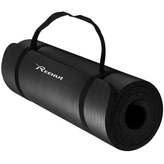 Reehut 1/2-Inch Extra Thick High Density NBR Exercise Yoga Mat for Pilates, Fitness & Workout w/ Carrying Strap