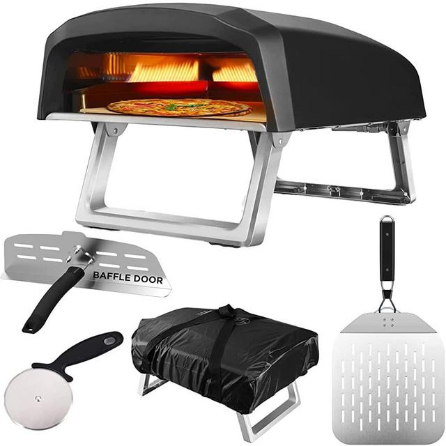 Commercial Chef Gas Pizza Oven - Outdoor Pizza Oven Propane - Portable Pizza Ovens for Outside - Stone Brick Pizza Maker Oven Grill - with Baffle Oven Door, Peel, Pizza Stone, Cutter, and Carry Cover