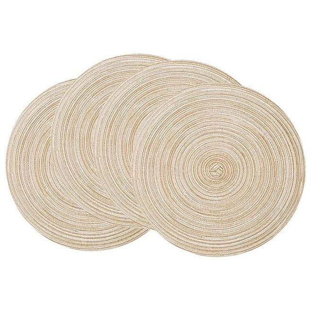 Abuzhen Placemats,Round Placemats for Dining Table Set of 4, Woven Kitchen Table Mats Diameter 15 inch (Beige, 4)